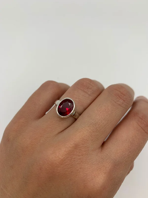 Women’s rose gold rings-Red Ruby Ring - Solitaire Ruby Ring, Red Oval Ring