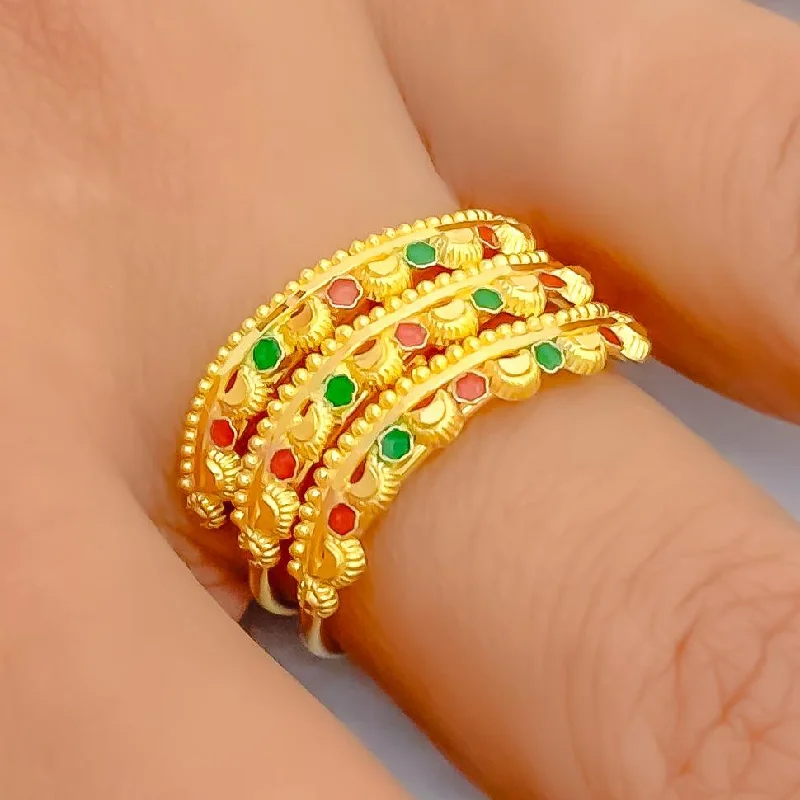 Women’s gold plated rings-Laced Meenakari 22K Gold Spiral Ring