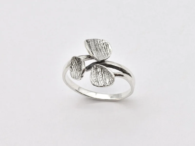 Women’s engraved rings-Silver Leaf Ring - Textured Silver Ring, Statement Leaf Band, Silver Vine Ring