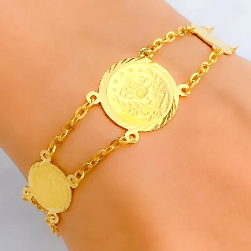 Women's bangles for gift giving -Elegant Sparkling 21k Gold Coin Bracelet