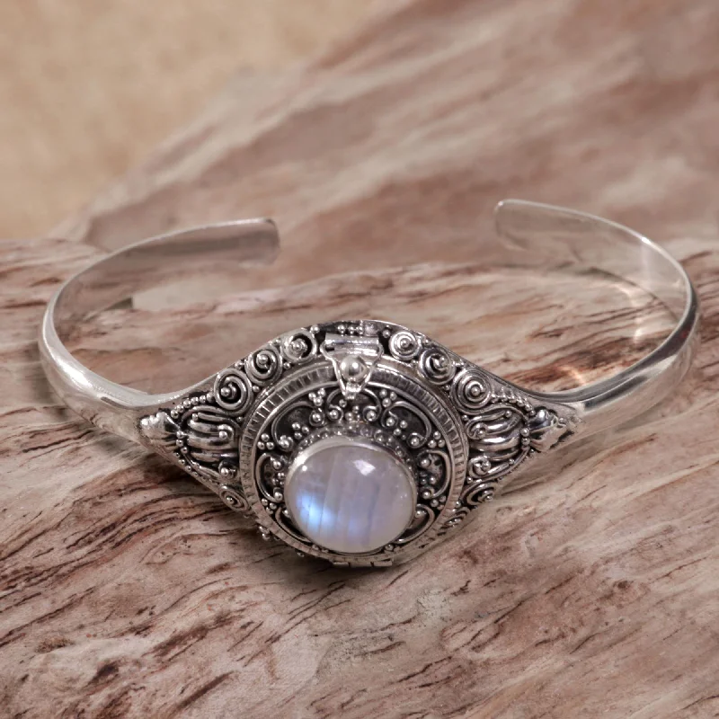 Lightweight women's bangles -Moon Door Rainbow Moonstone & Silver Cuff Bracelet