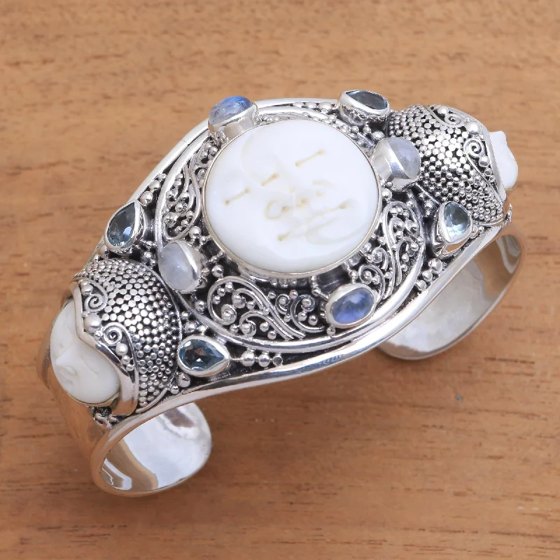 Women’s bangles for spring -Keeper of the Moon Multi-Gem Sterling Silver & Bone Cuff Bracelet