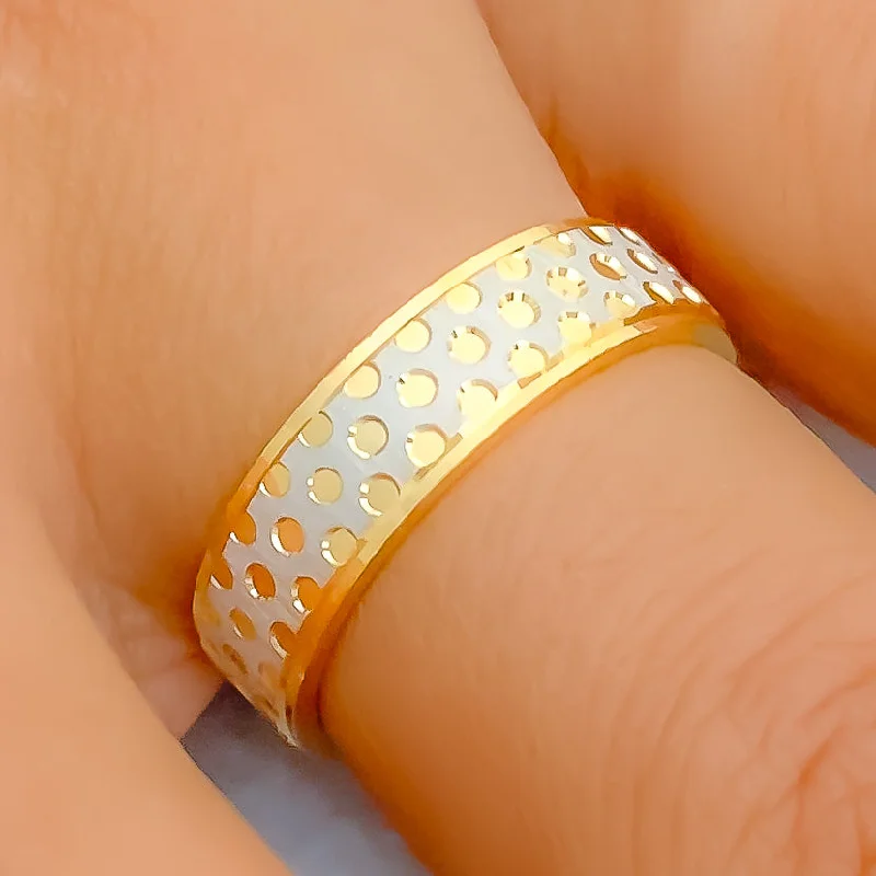 Women’s solitaire rings-Palatial Polka Dotted Dual Tone 22k Gold Band