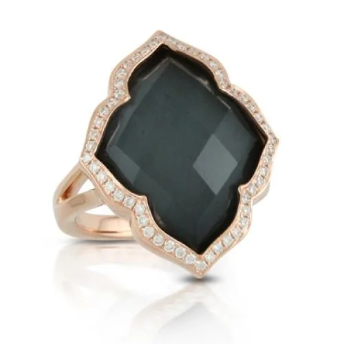 Engagement rings with twisted band for women -18k Rose Gold Diamond Ring With Clear Quartz Over Hematite