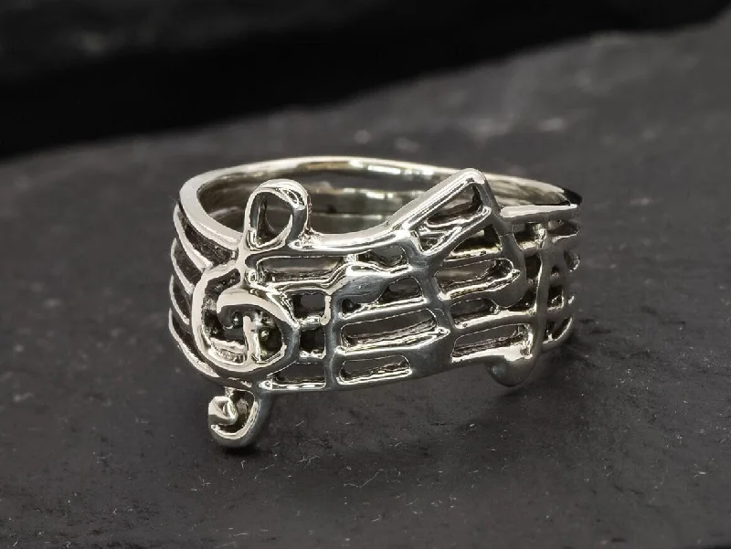 Women’s adjustable statement rings-Silver Musical Note Ring -  Music Lover Ring - Music Note Ring