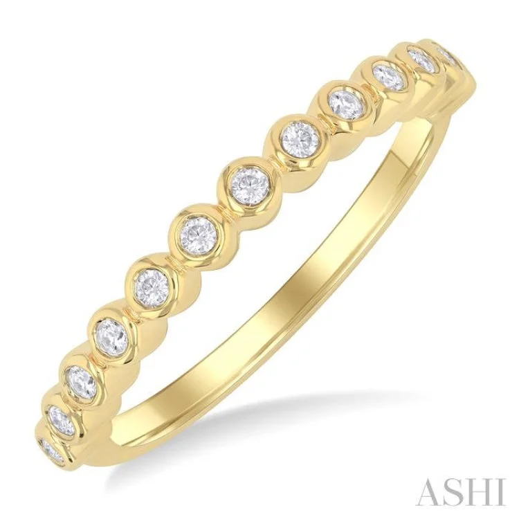 Engagement rings with cushion cut center stone for women -1/6 ctw Half Eternity Bezel Set Round Cut Diamond Fashion Band in 10K Yellow Gold