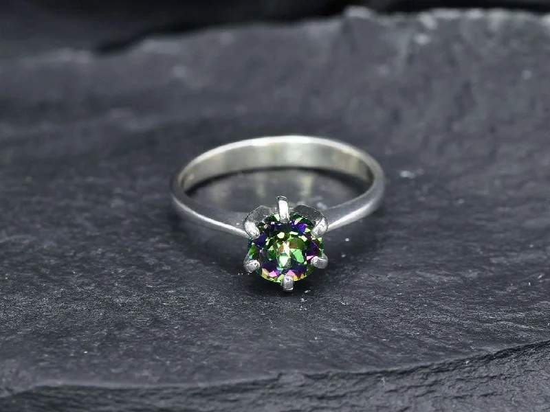 Women’s engagement rings with sapphires-Mystic Topaz Ring - Purple Topaz Ring - Round Mystic Topaz Ring