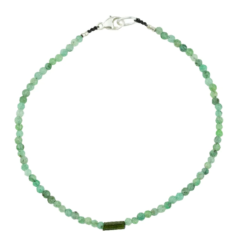 Women's bangle with diamonds -Emerald + Tourmaline Bracelet