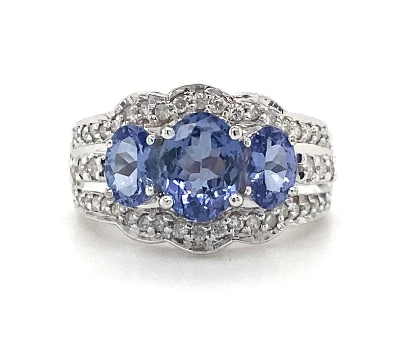 Platinum diamond engagement rings for women -14K White Gold Tanzanite & Diamond Fashion Ring