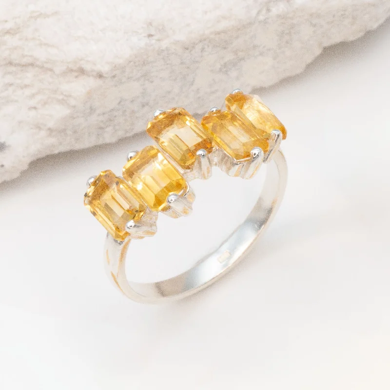 Women’s turquoise rings-Citrine Baguette Ring - Natural Citrine Ring, Gold Citrine Ring