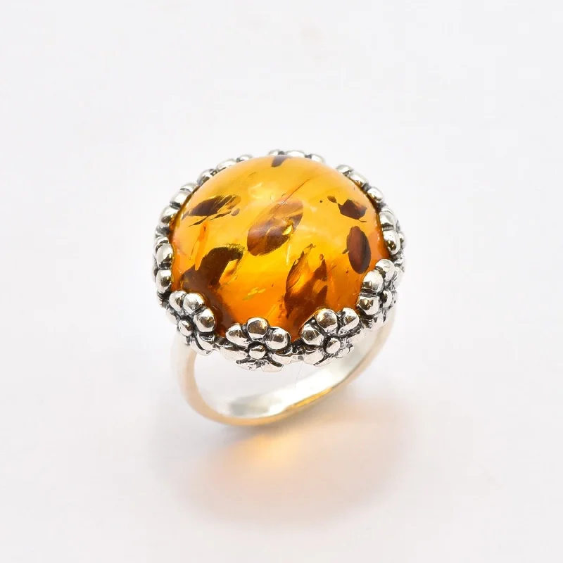 Women’s moonstone rings-Large Amber Ring - Yellow Statement Ring - Leo Zodiac Ring