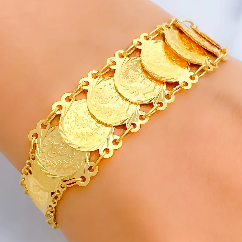 Women's charm bracelets -Bold Gorgeous 21k Gold Coin Bracelet