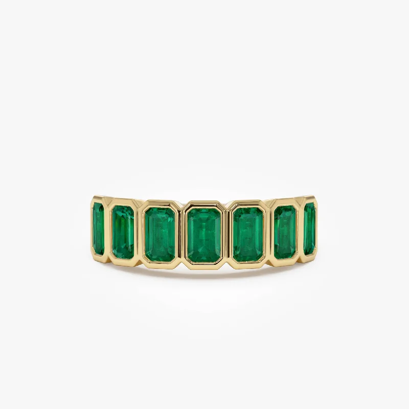 Women’s emerald rings-14K Seven Stone Bezel Setting Emerald RIng