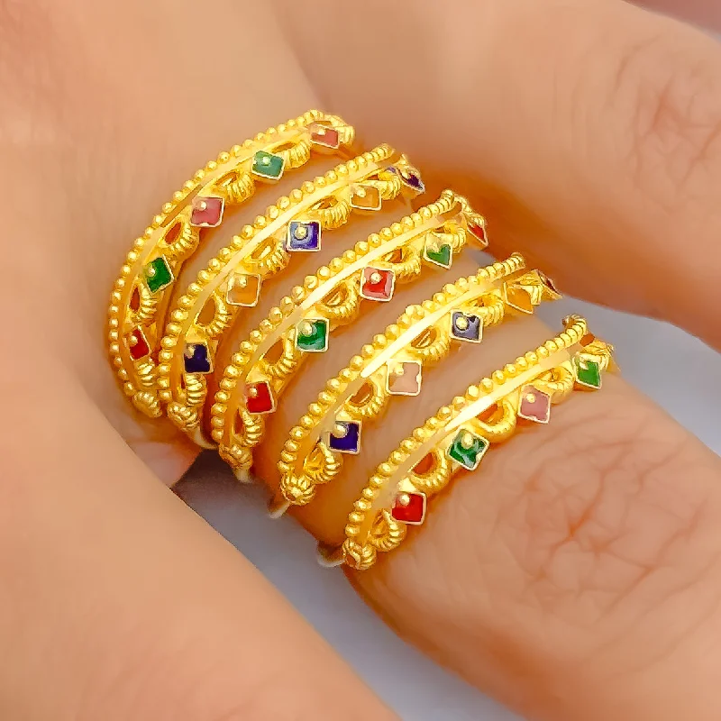 Women’s custom engagement rings-Classic Elongated 22K Gold Spiral Meena Ring