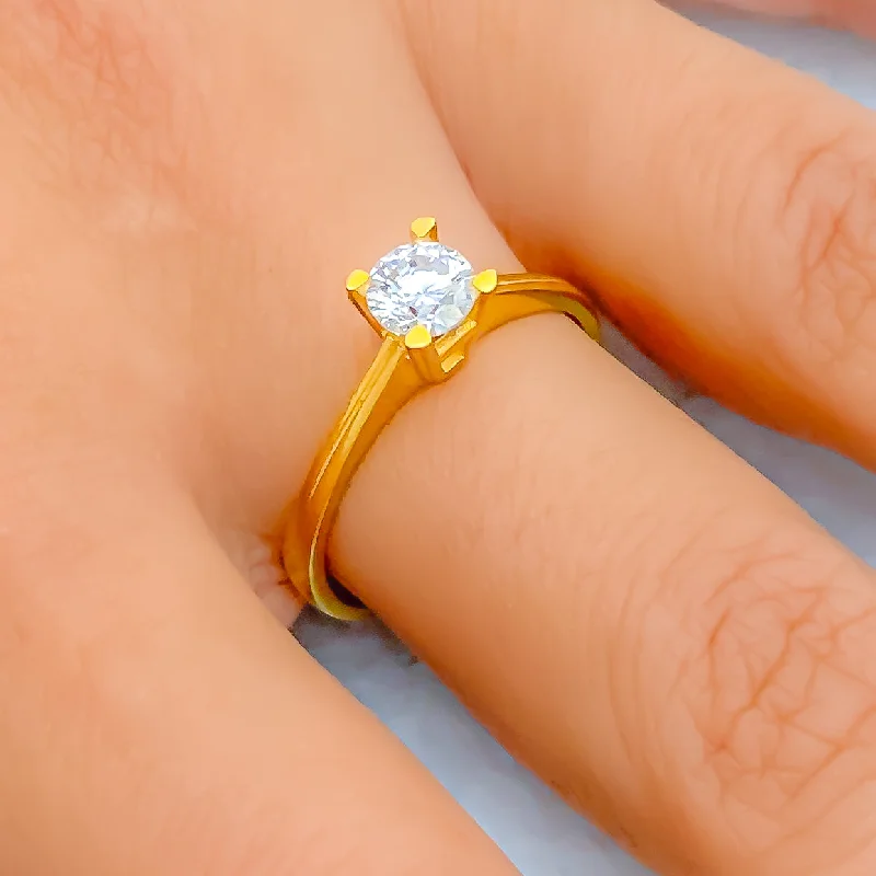 Women’s simple solitaire rings-Sparkling Sleek 22k Gold CZ Ring w/ Solitaire