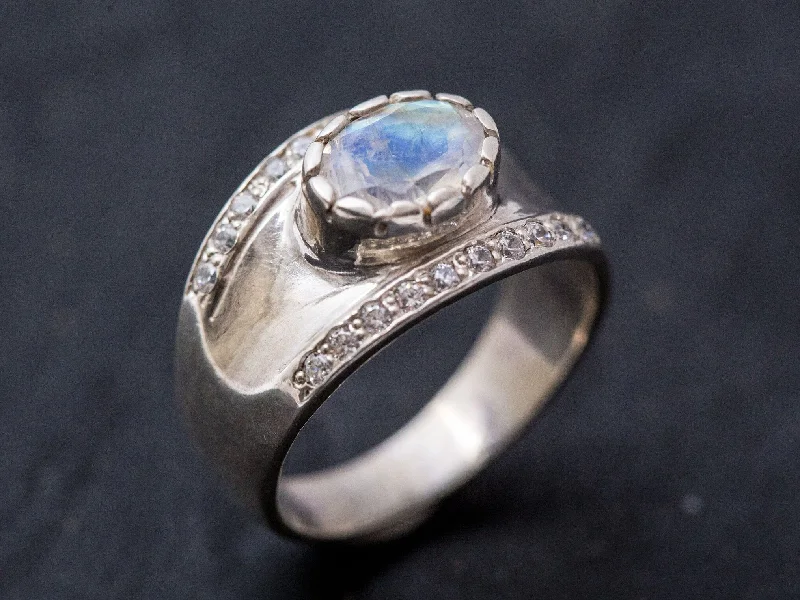 Women’s diamond ring sets-Moonstone Ring - White Dome Ring - Chunky Silver Ring