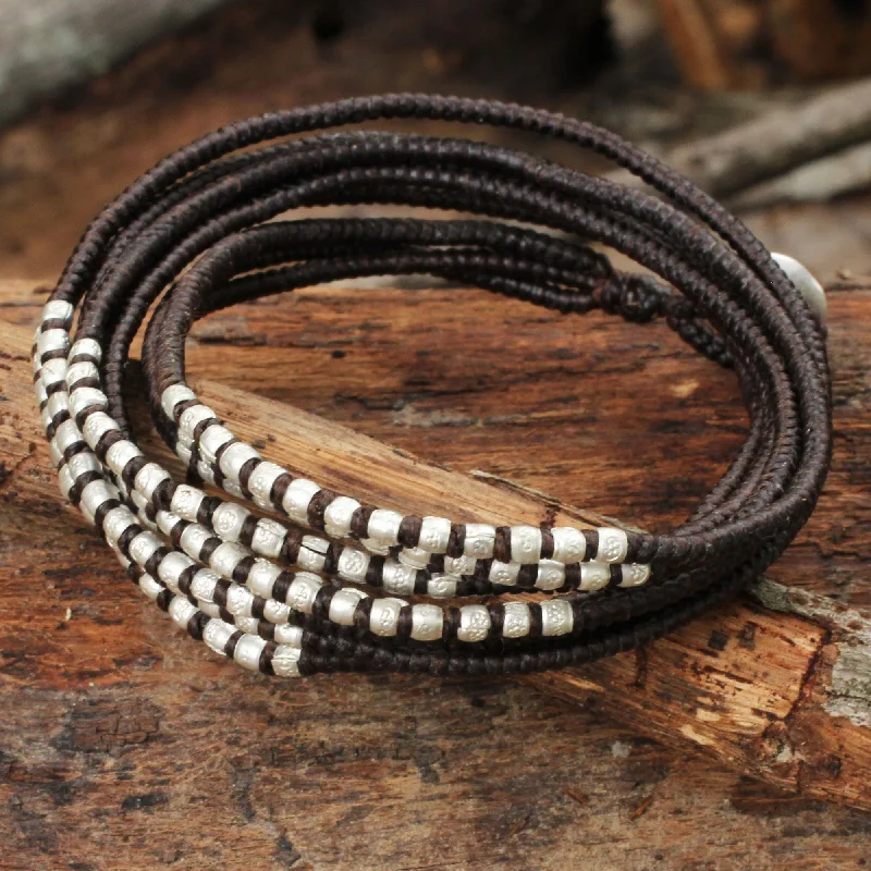 White gold bangles for women -Brown Braided Wrap Bracelet