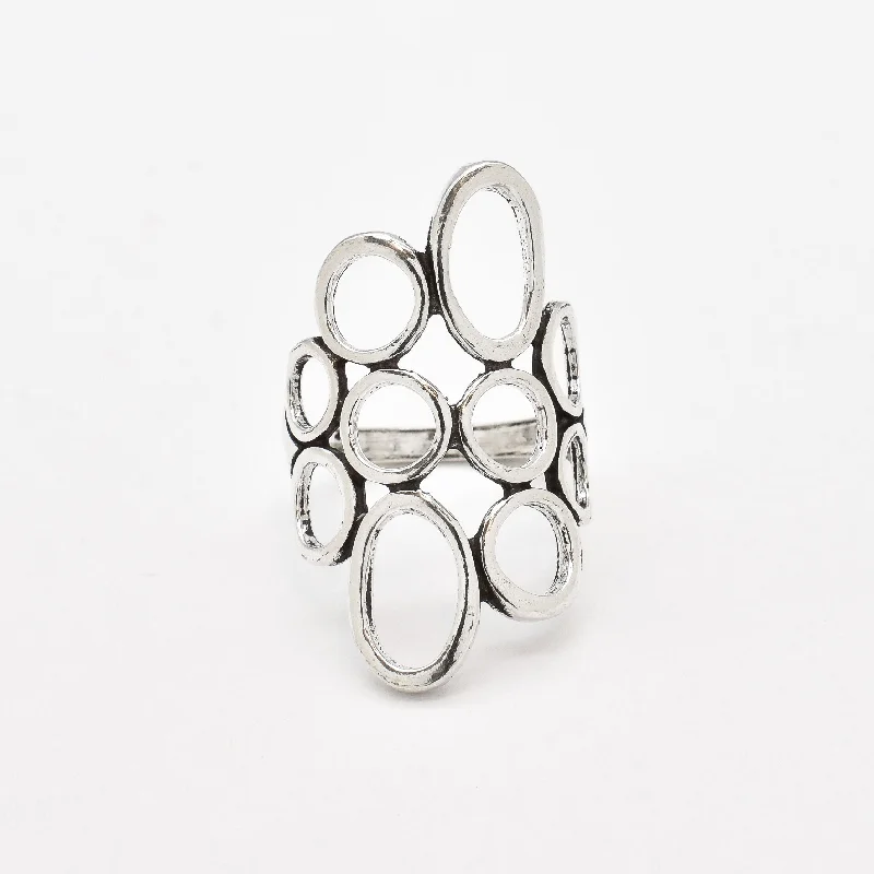 Women’s adjustable rings-Large Bubble Ring - Artistic Silver Ring - Statement Silver Ring