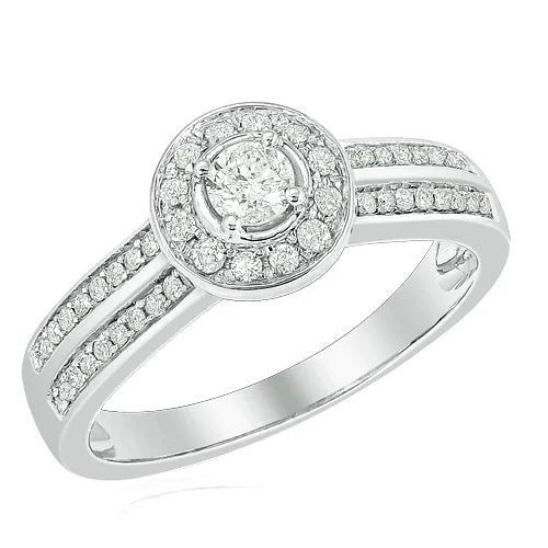 Engagement rings with halo setting for women -14KW 0.50CTW DIAMOND FANCY RING