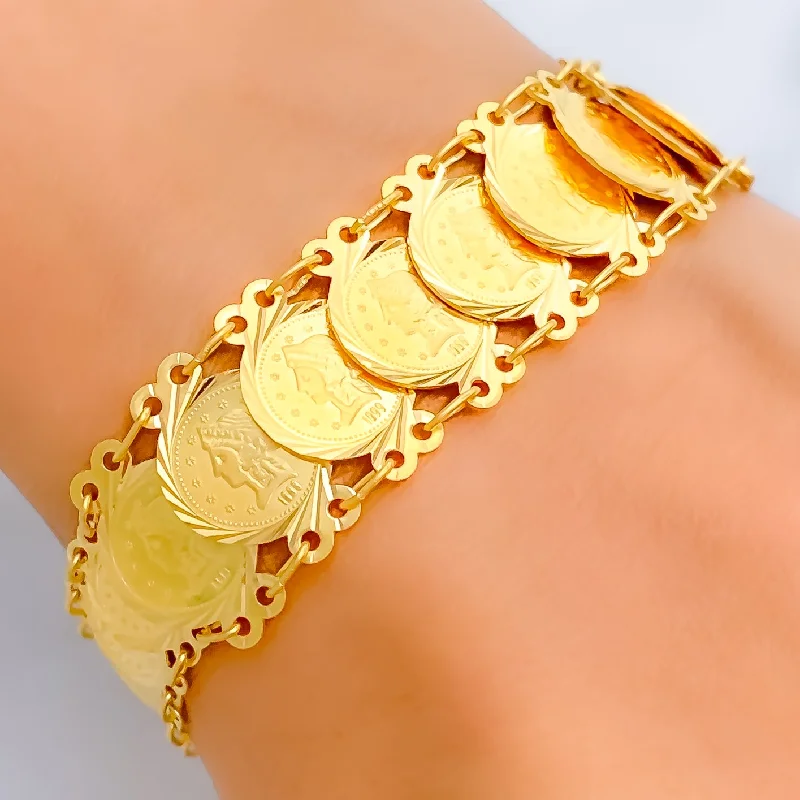 Sterling silver women's bangles -Refined Glamorous 21k Gold Coin Bracelet