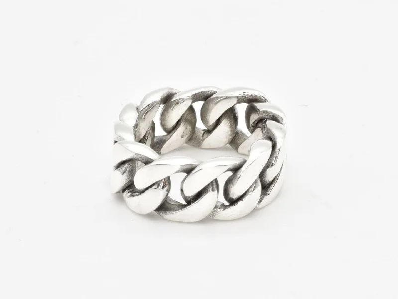 Women’s silver stack rings-Chunky Chain Ring - Silver Chain Ring - Heavy Chain Band