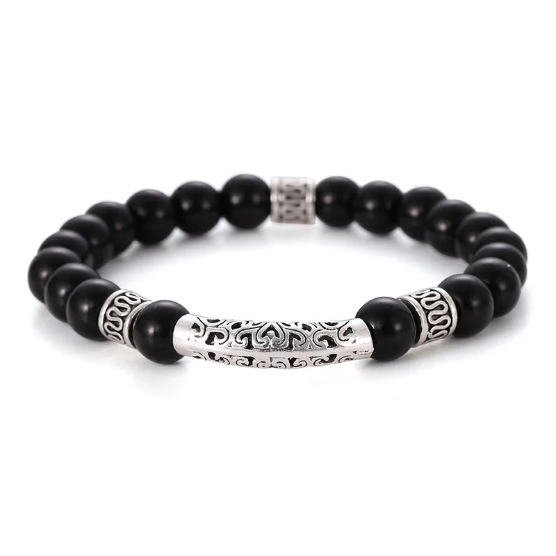 Tibetan Silver Obsidian Bracelet