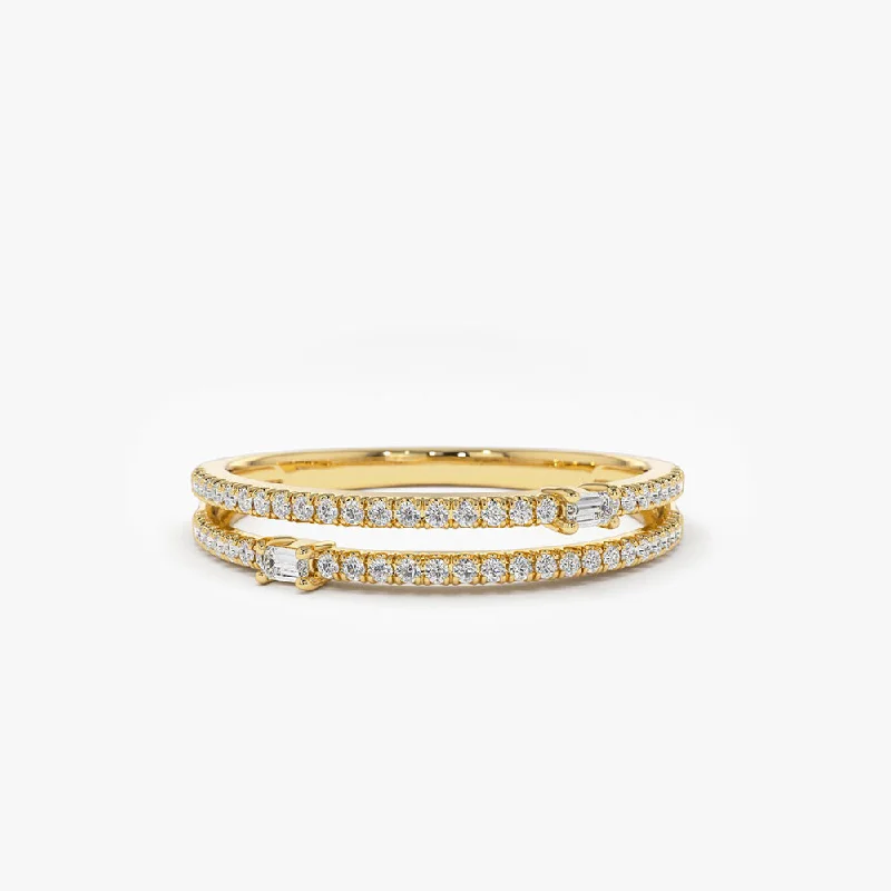 Women’s simple rings-14k Unique Double Row Micro Pave Statement Ring