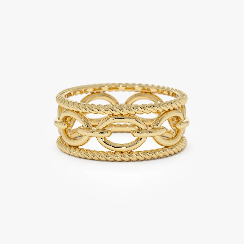 Women’s ruby rings-14k Rope Chain Link Unique Ring