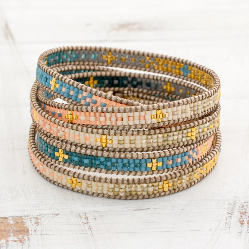 Multi-color women's bracelets -Cerro de la Cruz in Blue Glass Beaded Wrap Bracelet