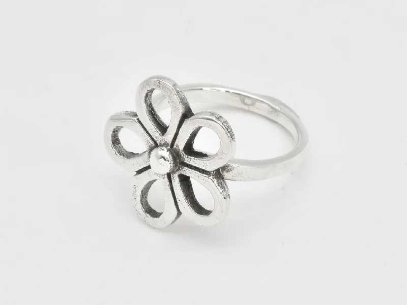 Women’s pearl wedding rings-Large Flower Ring - Cut Out Flower Ring - Silver Flower Ring