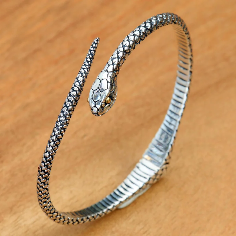 Classic design women's bracelets -Earth Serpent Silver Cuff Bracelet