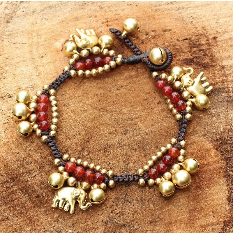 High-end custom women's bangles -Fortune's Melody Carnelian Brass Beaded Bracelet