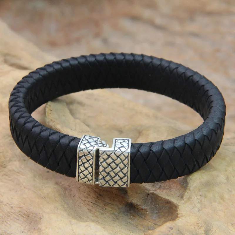 Silver-plated women’s bracelets -Virile Leather Men's Bracelet