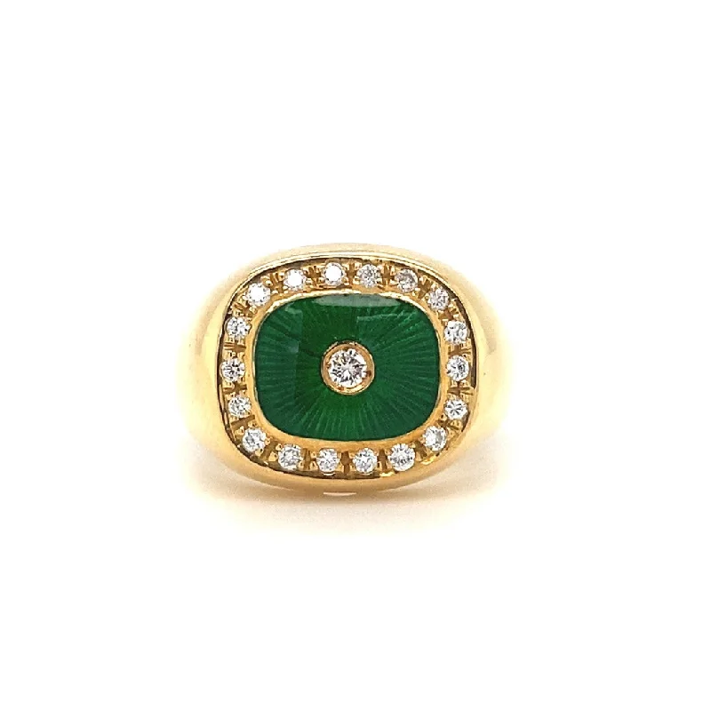 Engagement rings with halo setting for women -18K Yellow Gold Enamel & Diamond Accented Faberge Ring