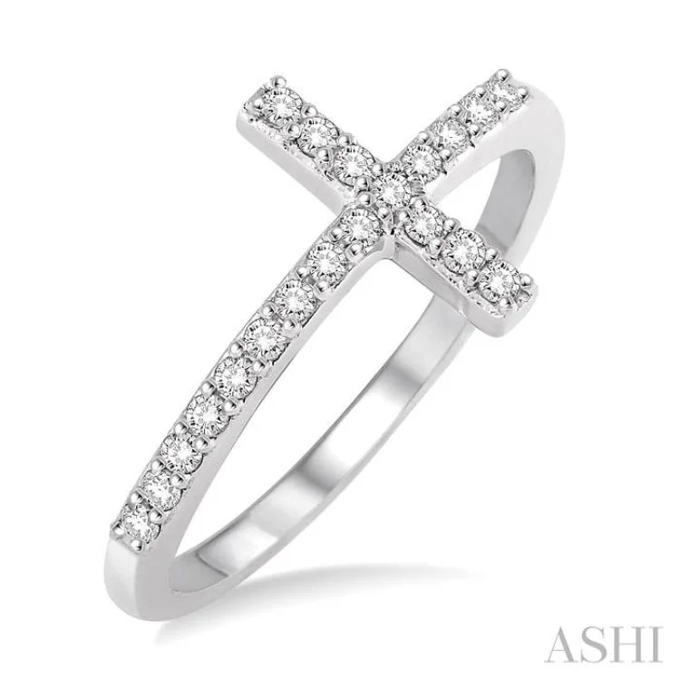 Oval engagement rings for women -1/5 ctw Round Cut Diamond Cross Ring in 14K White Gold