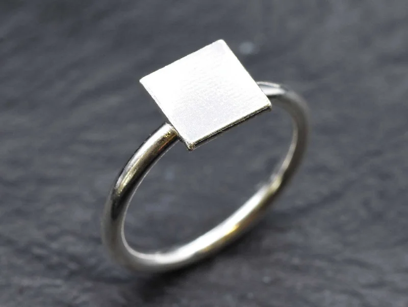 Women’s affordable engagement rings-Silver Square Ring - Minimalist Silver Ring, Simple Square Ring