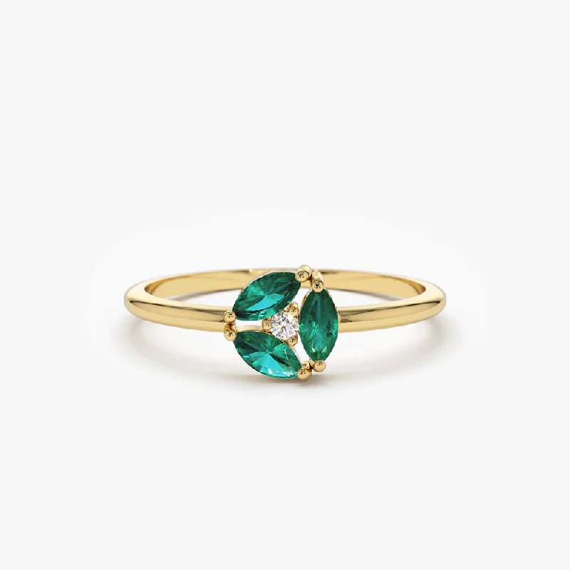 Women’s colorful gemstone rings-14K Marquise Emerald Cluster Ring