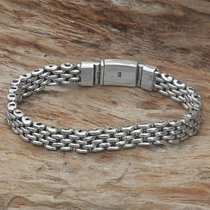 Women's bracelet and chain -Sterling Solidarity Silver Wristband Bracelet