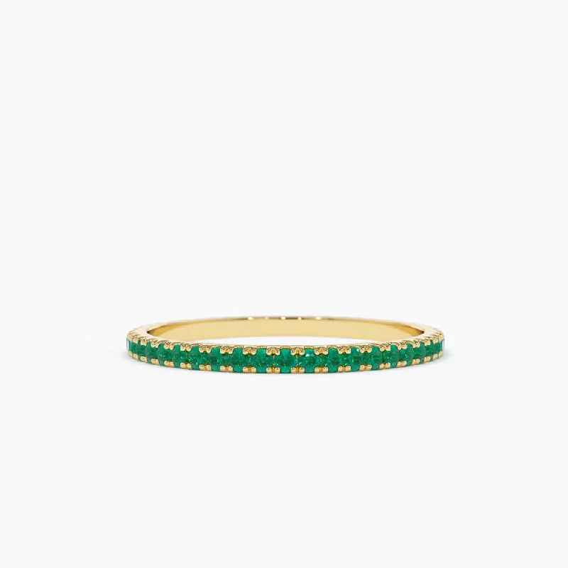 Women’s stackable wedding rings-14k Round Emerald Eternity Band