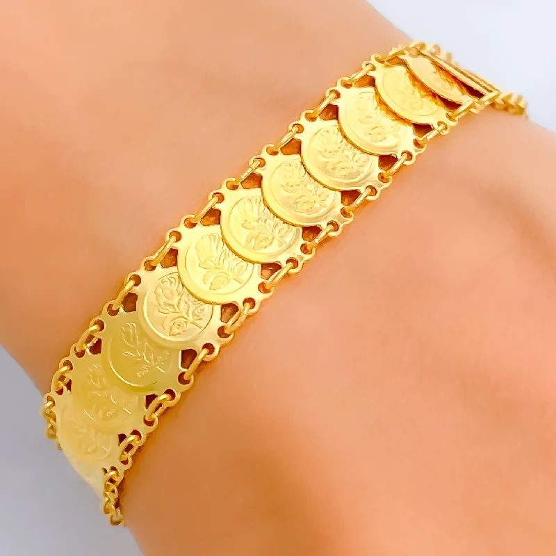 Gold women's bangles -Refined Charming 21k Gold Coin Bracelet