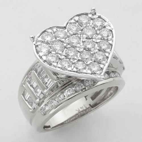 Gold engagement rings for women -14KW 3.15CTW DIAMOND HEART CLUSTER RING