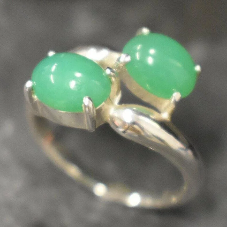 Women’s geometric rings-Chrysoprase Ring - Green Bypass Ring - Two Stone Ring