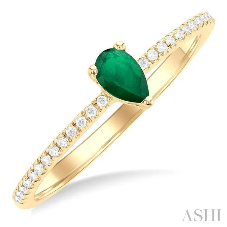 Affordable engagement rings for women -5x3 MM Pear Cut Emerald and 1/10 ctw Petite Round Cut Diamond Precious Fashion Ring in 10K Yellow Gold