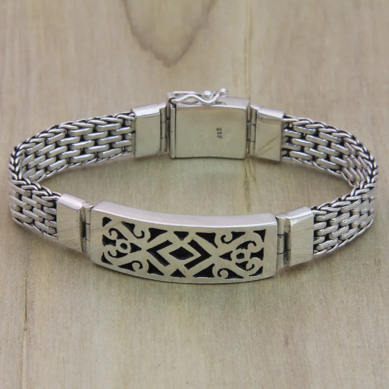 Layered bangle bracelets for women -Balinese Warrior Sterling Silver Bracelet