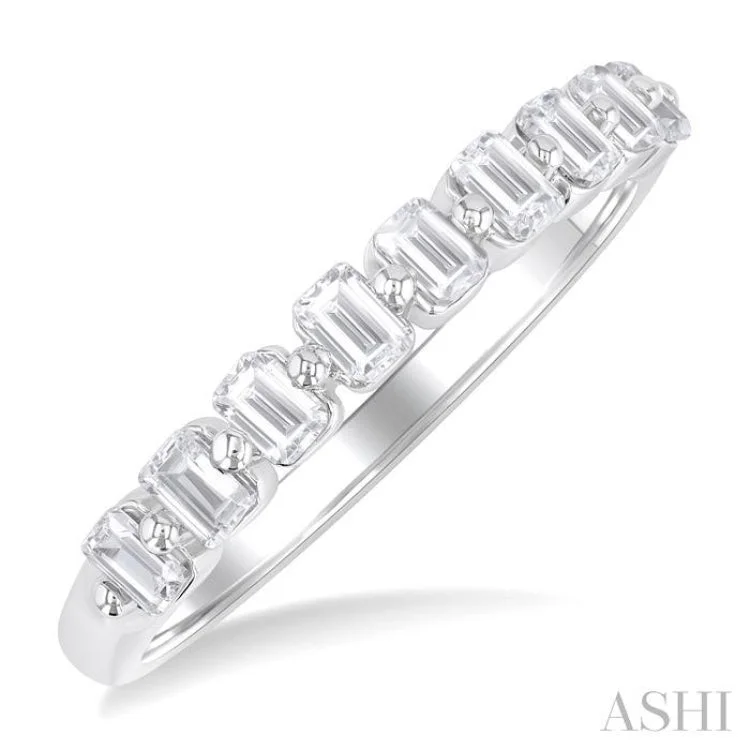 Engagement rings for women with oval center stone -3/4 ctw Half Eternity Emerald Cut Diamond Fashion Band in 14K White Gold