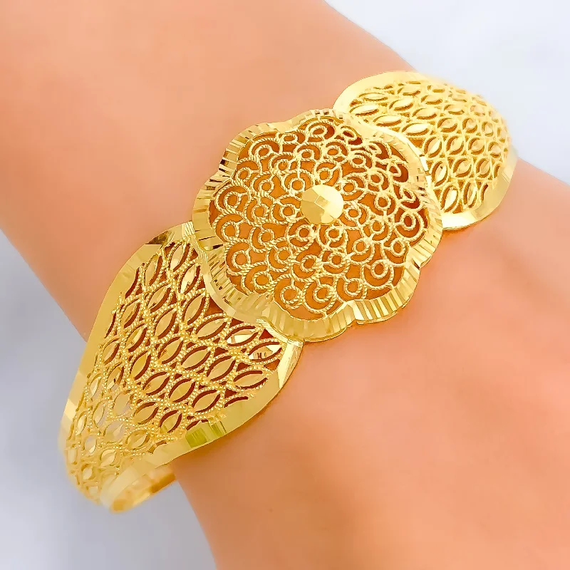 Glamorous women’s bangles -Decorative Netted Spiral 22k Gold Bangle Bracelet