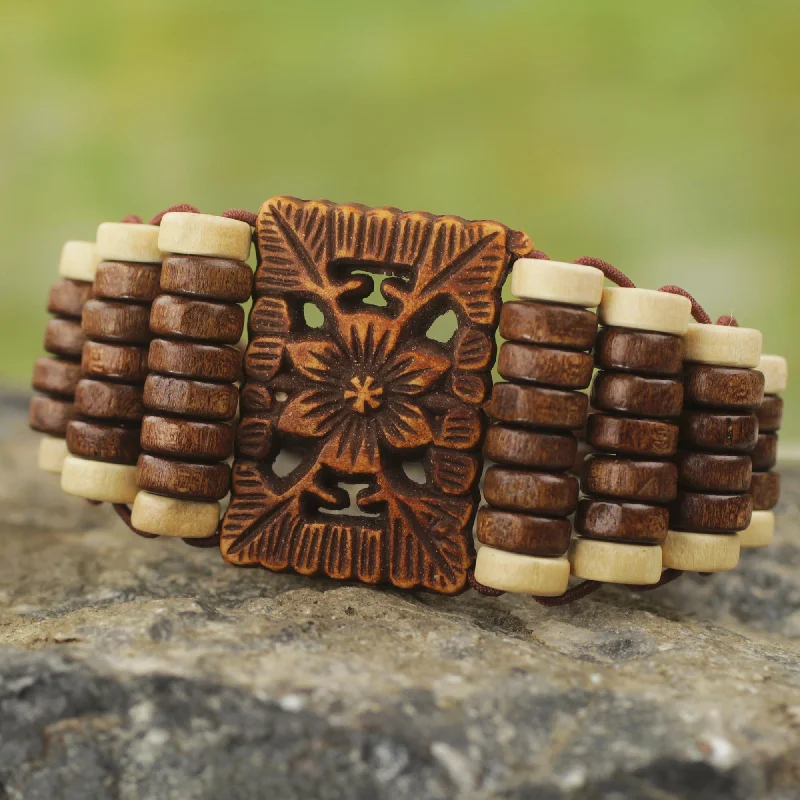 Fashionable women's bangles -Kumasi Blossom Wood Beaded Bracelet