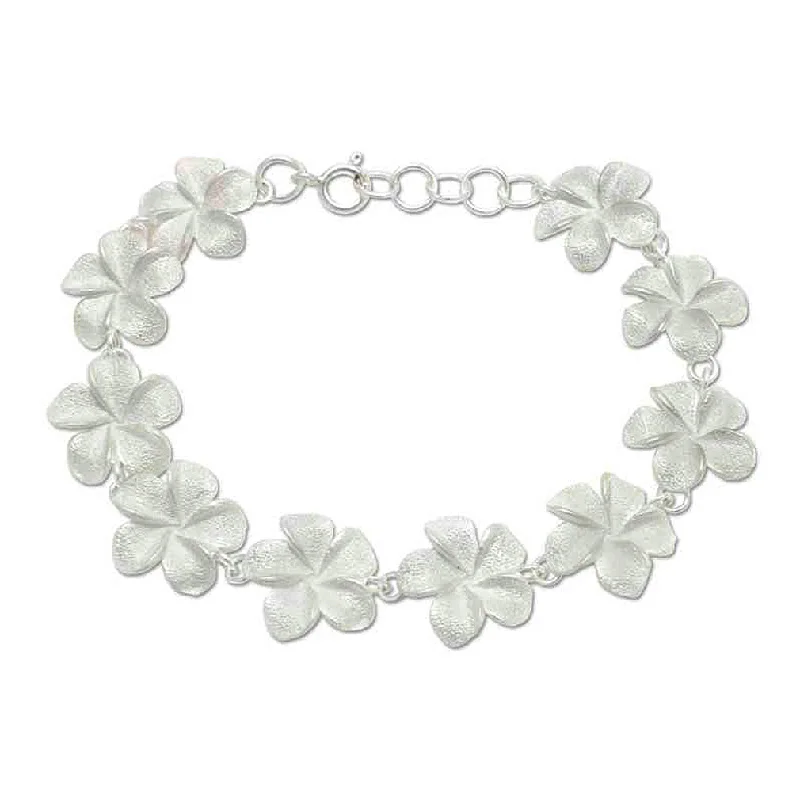 Dainty women's bracelets -Frangipani Sterling Silver Link Bracelet