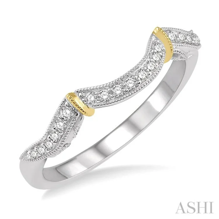 White gold engagement rings for women -1/8 ctw Curvy Shape Yellow Gold Accent Diamond Wedding Band in 14K White and Yellow Gold