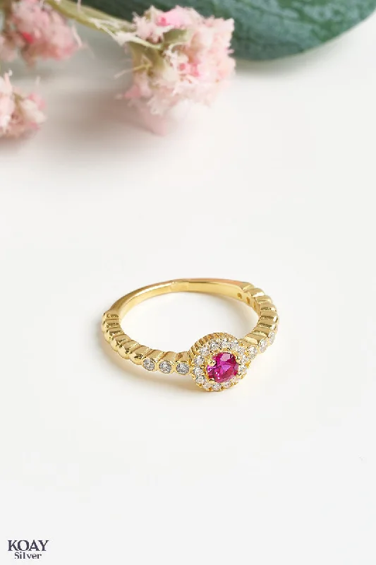 Women’s personalized rings-Zircon Ring (044-Pink) GP 7US